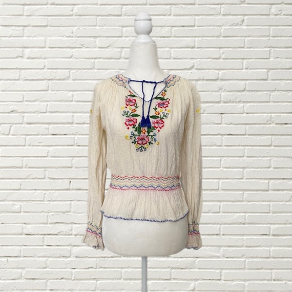 Vintage 70s Indian Cotton Gauze Blouse multicolor… - image 1