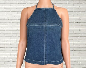 Débardeur dos nu en denim vintage des années 90 Y2K - Sans Souci taille s/m