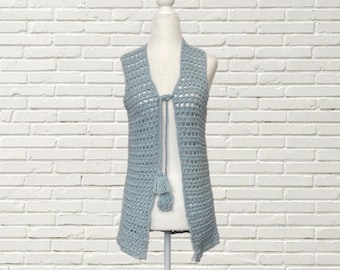 Vintage 70s Pastel Blue Crochet Knit Vest - Hippie size Xs/s handmade