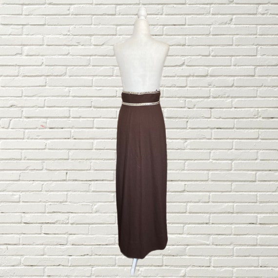 Vintage 60s Mod Maxi Skirt - Brown Wool Blend Gol… - image 6