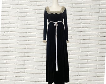 Vintage 70s Black Velvet Maxi Dress