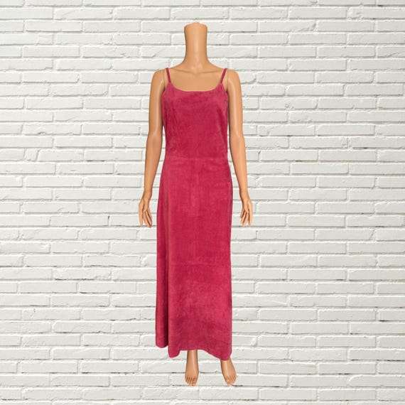 hot pink suede dress Vintage 90s Leather Maxi - Glam Rock Punk - Size S/M JUNIORH