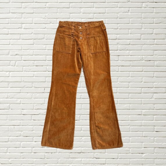 Vintage 70s Maverick Bell Bottom Pants - Brown Velvet Corduroy 