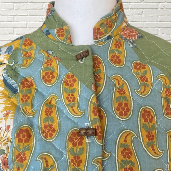 Vintage Paisley Flower Print Button Pocketed Quilted Lightweight Cotton Jacket