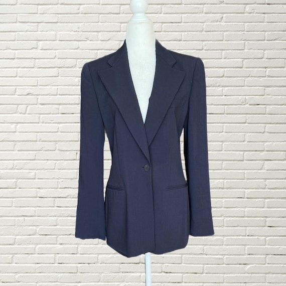 Vintage 80s - 90s Giorgio Armani Navy Blue Silk Blazer Jacket