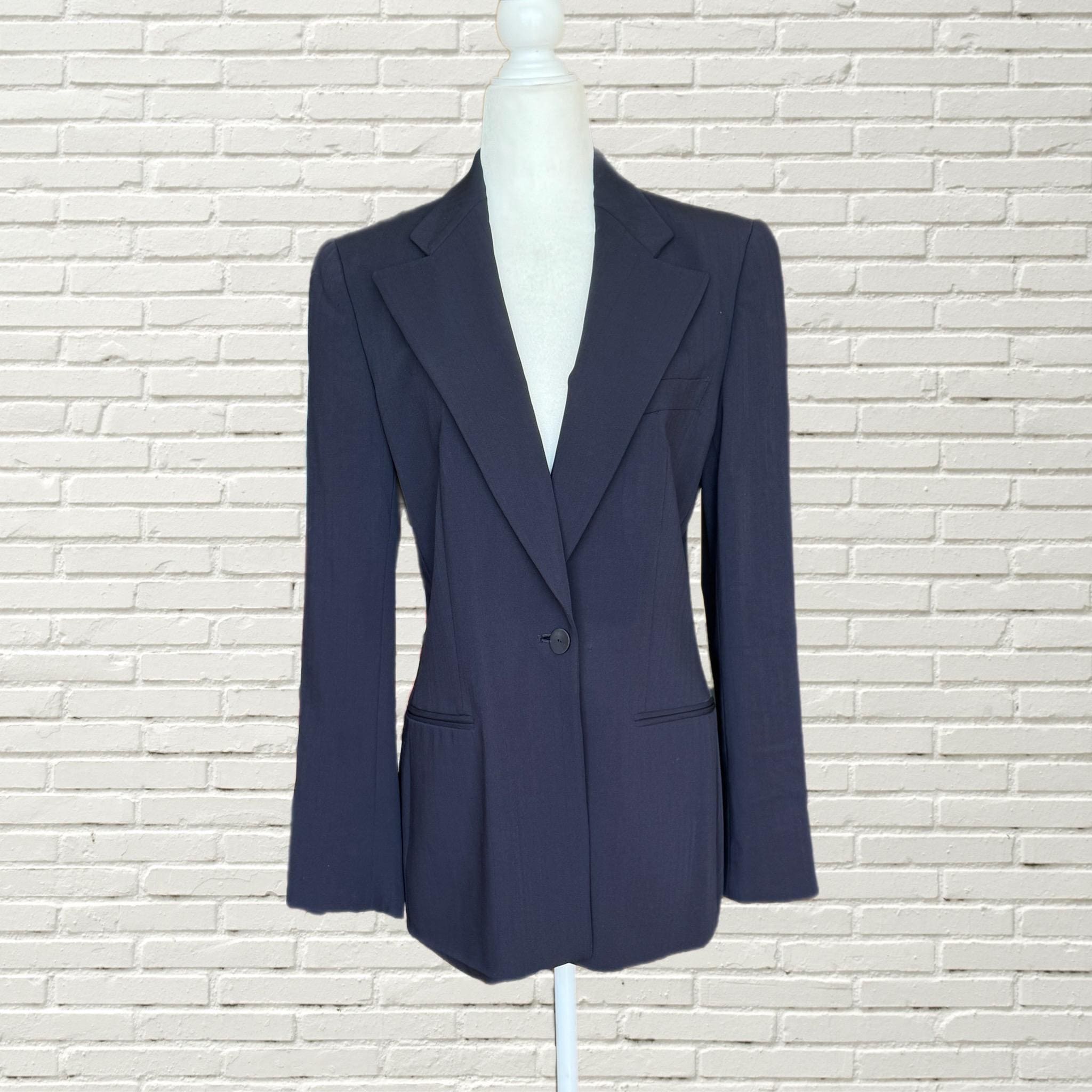 Vintage 80s - 90s Giorgio Armani Navy Blue Silk Blazer Jacket