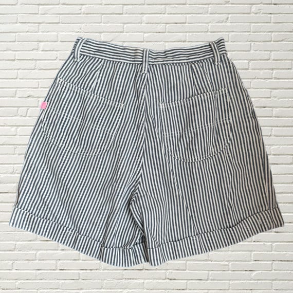 Vintage 80s 90s Striped Denim Shorts - Blue and White Stripe Print