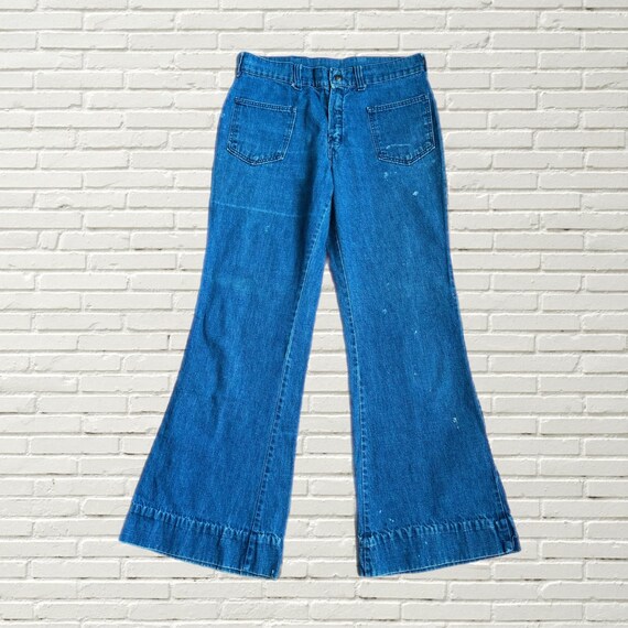 Vintage 70s Big Yank Bell Bottom Jeans - Mid Rise Paint Splatter 