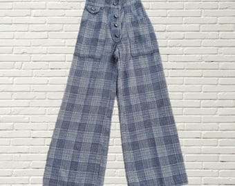 Vintage jaren 70 grijze geruite bell Bottom broek - hoge taille wijde pijpen - hippie