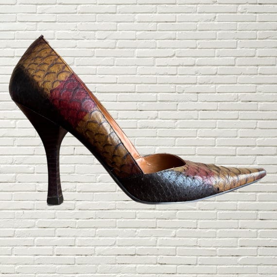 Vintage 90s Y2K BCBG Snakeskin Leather Heels - Pointed Toe