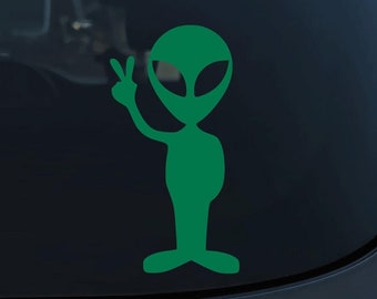 Alien Peace Sign Vinyl Decal - Area 51 Extraterrestrial Car Sticker