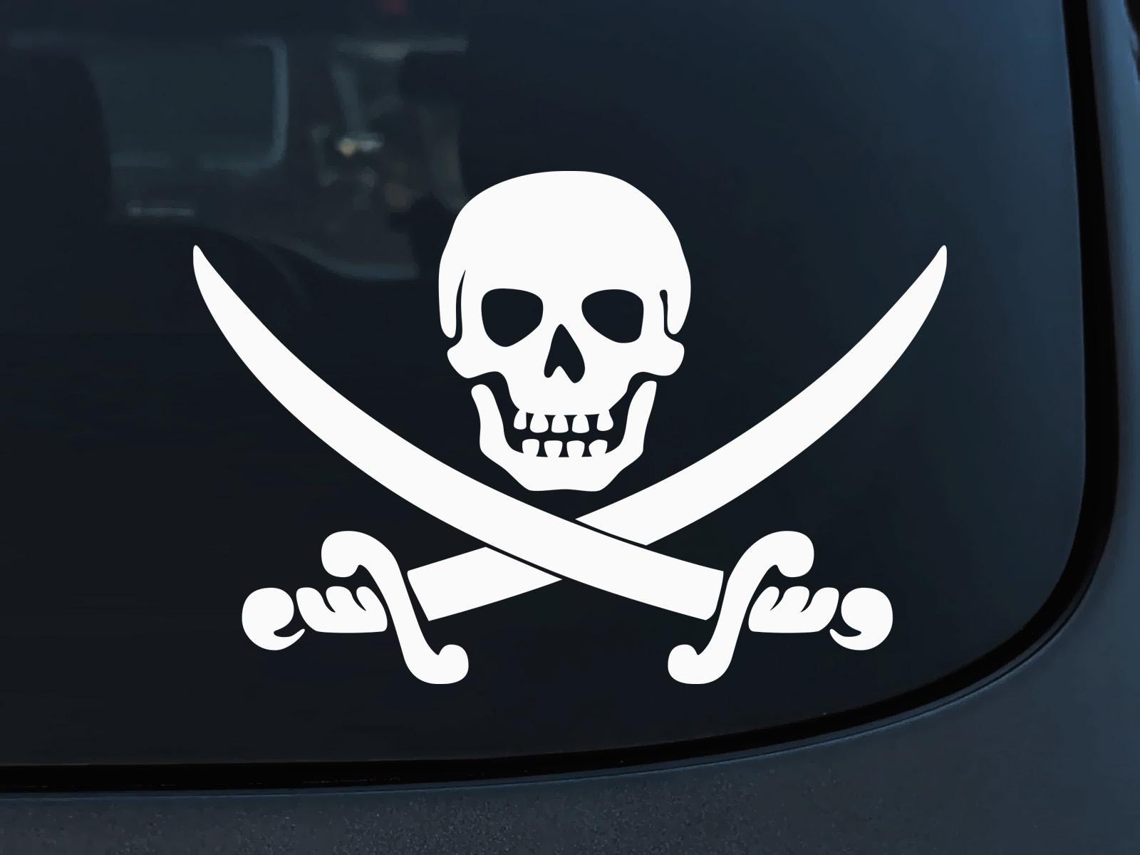 Jolly Roger Pirate Flag Skull and Swords Bones Halloween Nautical Vinyl ...