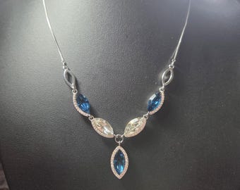 Naszyjnik Y-Drop Glass Blue Silver