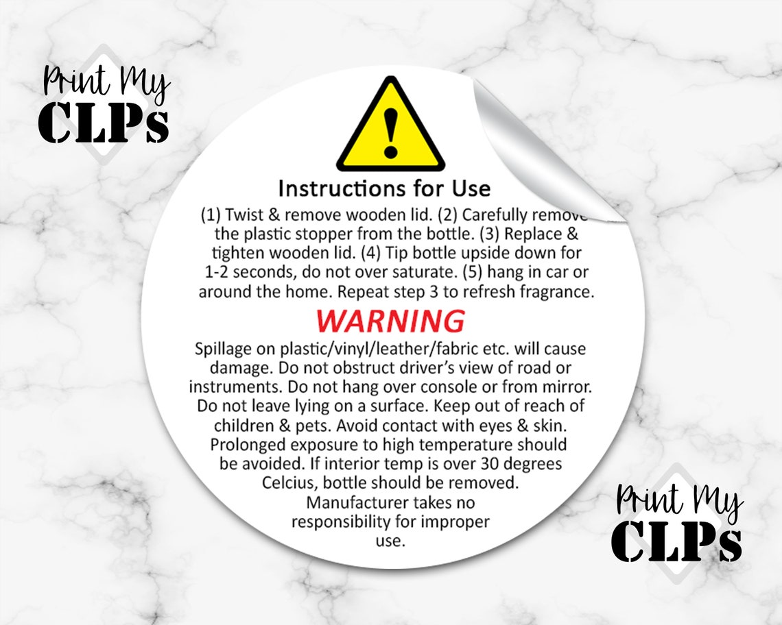 Car Diffuser / Air Freshener Safety Label & Usage Instructions Etsy