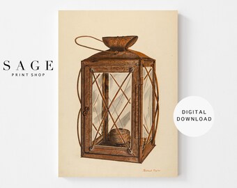 Vintage Farm Lantern Drawing | Rustic Wall Art (Digital Download)
