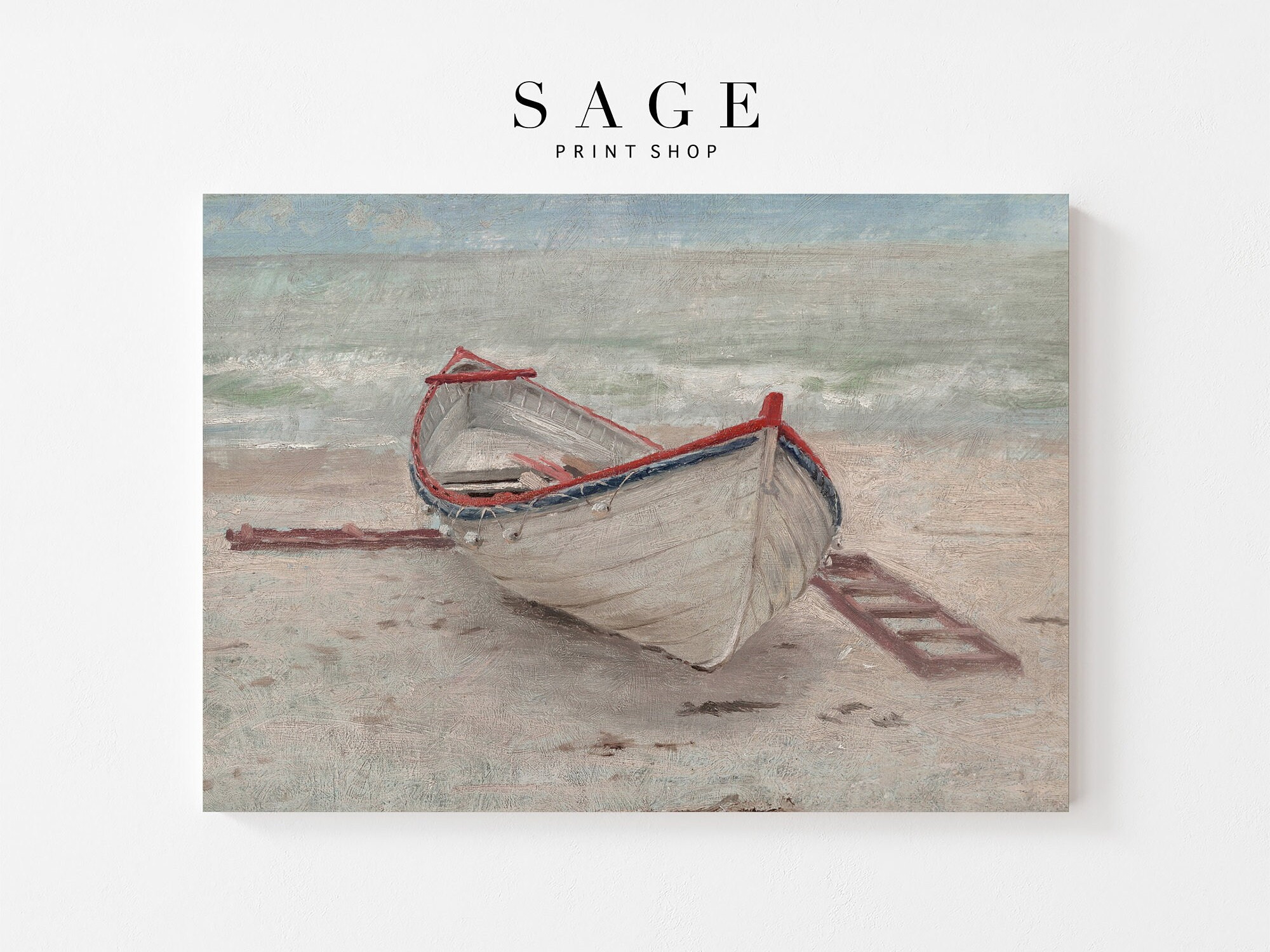 Coastal Fishing Boat Wall Art Vintage Wood Row Boat Oil Painting 193 Etsy