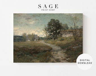 Ölgemälde Bauernhaus Landschaft | Landschaft Wall Art (Digitaler Download)