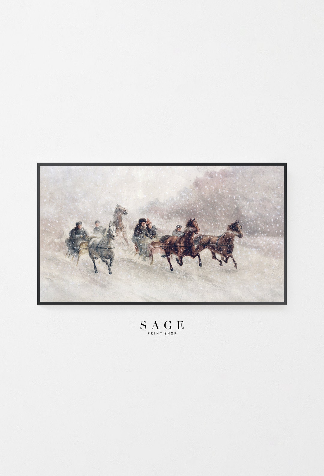 Winter Frame TV Art Digital Download, Horse Drawn Sleigh Ride Winter ...