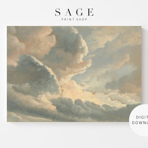 Clouds Oil Painting | Cloudy Sky Antique Painting | Dreamy Wall Art | Vintage Wall Art | Printable | 008