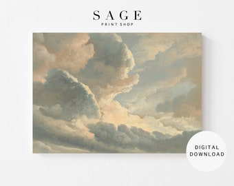 Antikes bewölkter Himmel Ölgemälde | Verträumte Vintage Wandkunst (Digitaler Download)