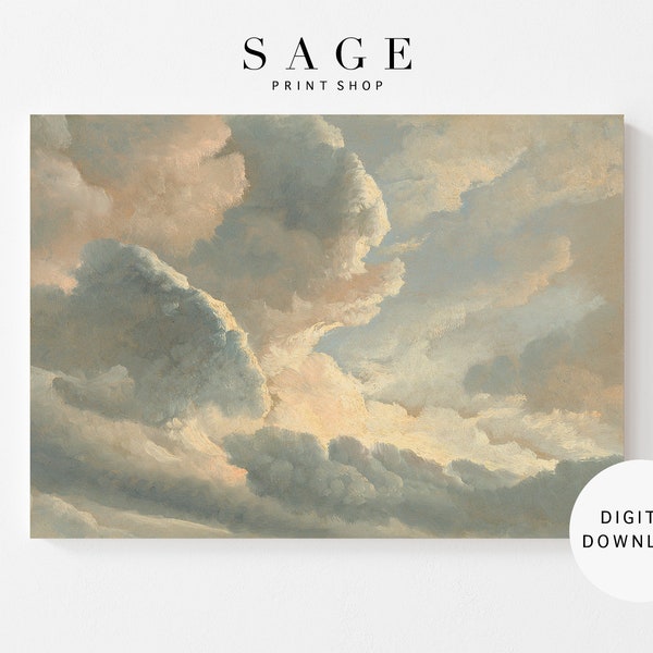 Clouds Oil Painting | Cloudy Sky Antique Painting | Dreamy Wall Art | Vintage Wall Art | Printable | 008