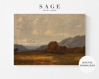 Mountain Landscape Oil Painting | Fall Modern Farmhouse Wall Art | Vintage Wall Art | Printable | 089