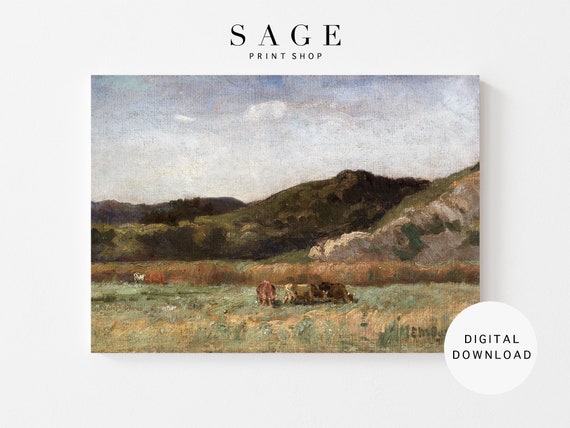 Vintage Cows Oil Painting | Farmhouse Wall Art (Digital Download)