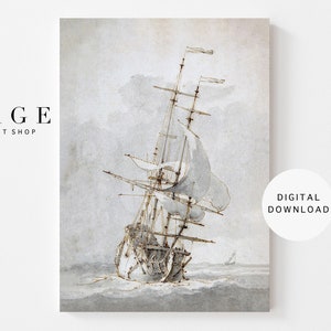 Vintage Ship Watercolor Painting | Sailboat Wall Art | Vintage Coastal Wall Art | Printable | 040