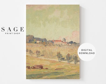 French Countryside Oil Painting Print | Vintage Landscape Wall Art (Digital Download)
