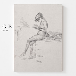 Bathroom Wall Art | Vintage Nude Figure Sketch | Printable | 144