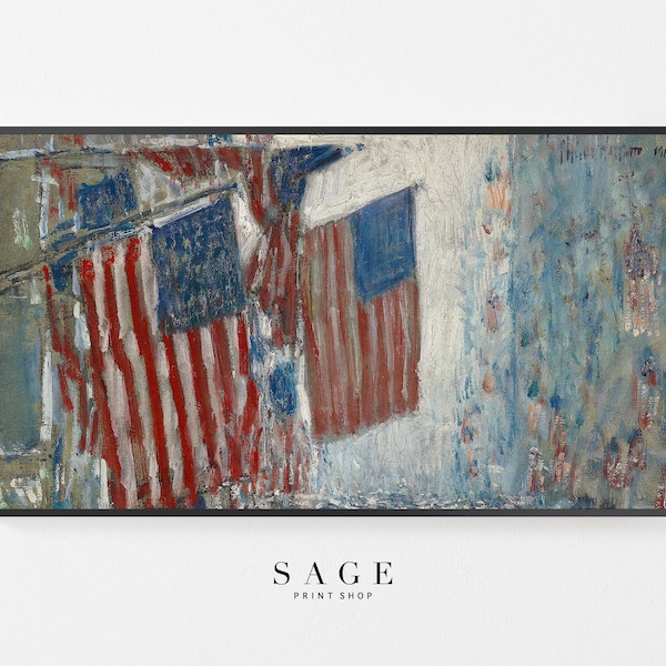 4th of July Art for Samsung Frame TV | Frame TV Art Independence Day Parade | Vintage USA Flags | 190