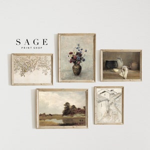 Neutral Gallery Wall Set | Vintage Printable Art Set of 5