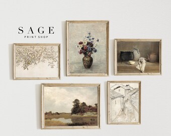 Conjunto de pared de galería neutra / Conjunto de arte vintage imprimible de 5