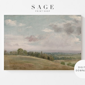Vintage Landscape Painting | Rolling Hills Landscape Oil Painting | Printable | 063