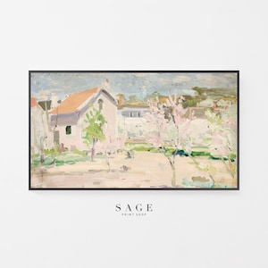 Spring Frame TV Art, Pink Art for Samsung Frame TV, Spring Landscape, 154