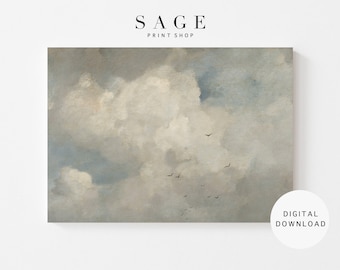 Wolken Ölgemälde | Vögel in den Wolken Vintage Kunst | Digitaler Download | 103