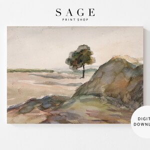 Tree Landscape Painting | Watercolor Landscape Painting | Vintage Wall Art | Printable | 075