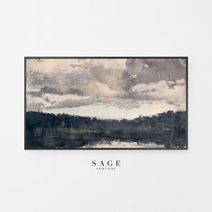 Frame TV Art Halloween Lake, Moody Dark Watercolor Landscape, Samsung Frame TV Halloween Dark Forest, Subtle Halloween Decor