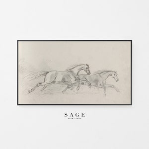 Horse Art for Samsung Frame TV | Running Horses Sketch | Vintage Drawing | 216