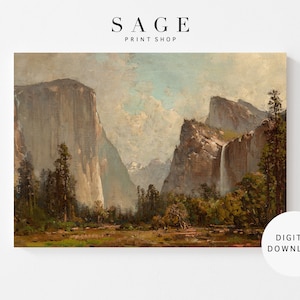 Yosemite Wall Art, Yosemite antieke olieverfschilderij, Vintage Yosemite National Park Art, AFDRUKBAAR, 135