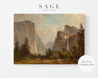 Yosemite Wand Kunst, Yosemite Antike Ölgemälde, Vintage Yosemite National Park Kunst, DRUCKBAR, 135