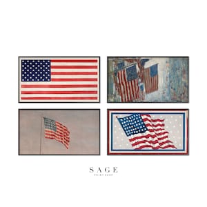 Frame TV Art American Flag Set | Vintage US Flag Art Set of 4 for Samsung Frame TV | 192