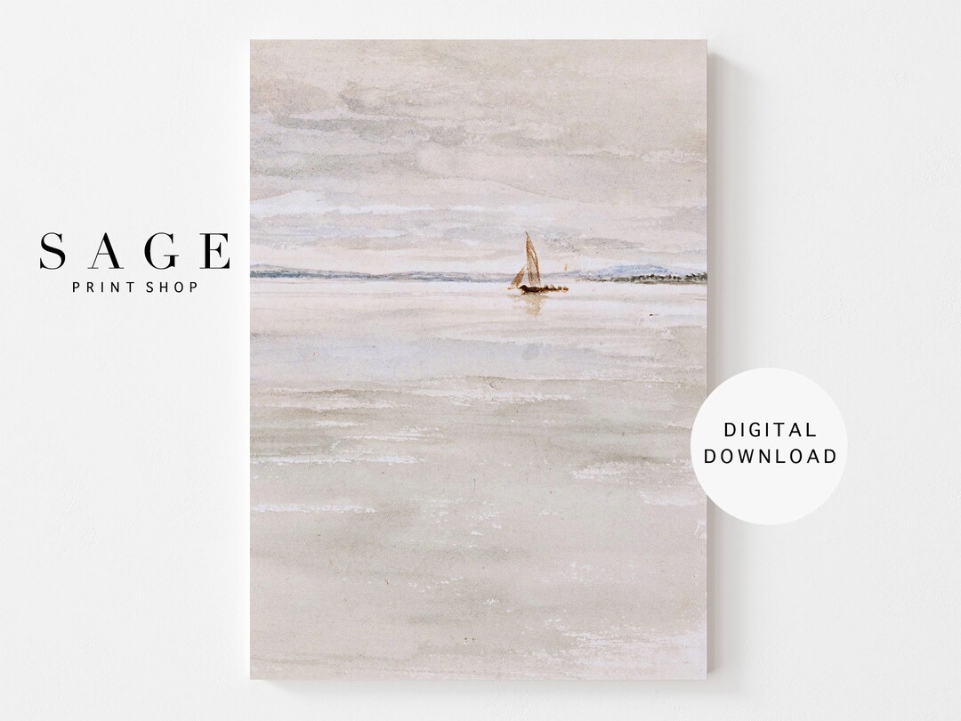 Coastal Wall Art | Neutral Watercolor Sailboat Painting | Vintage Wall ...