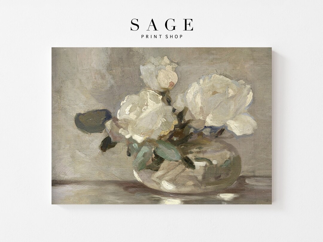 Vintage White Flower Oil Painting Still Life (digital Download) - Etsy