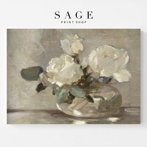 Flower Wall Art | White Flower Vintage Still Life Oil Painting | White Flower Painting | 164