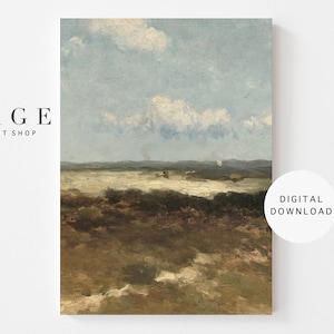 Het Vintage Olieverfschilderij van Duinen | Kunst aan de kust aan de muur | Digitaal downloaden | 105