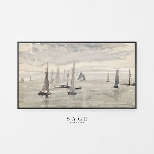 Samsung Frame TV Art, Frame TV Art, Seascape Sailing Vintage Painting, Nautical Painting, Digital Download, Neutral Coastal Art for Frame TV