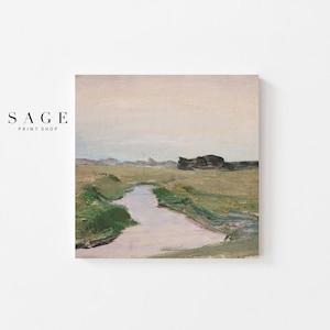 Abstract River Landscape, Abstract Landscape Print, Green Landscape Art, Square Art