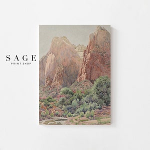 Zion National Park Vintage Watercolor Painting, National Park Wall Art, PRINTABLE, 139
