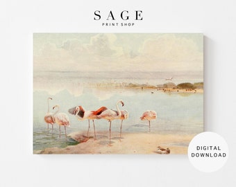 Flamingo Print, Vintage Florida Wall Art, Pink Coastal Home Decor